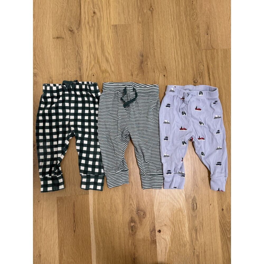 Baby Gap Holiday Pajama Pants Bundle 3-Pack Plaid Stripe Train 6-12M NWOT